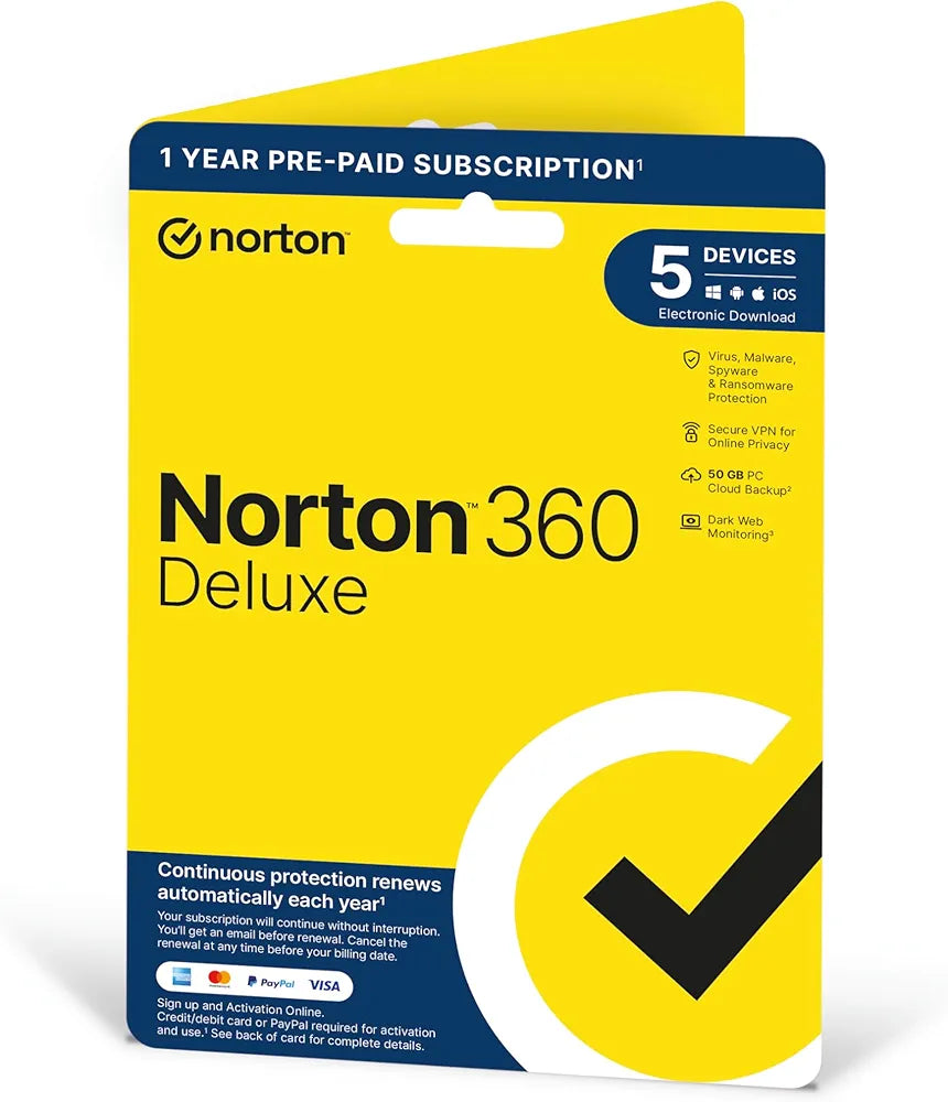 Norton 360 Deluxe 2020 | 5 Devices | 1 Year | Includes Secure VPN and Password Manager | PCs, Mac, smartphones and tablets | Activation Code by Post